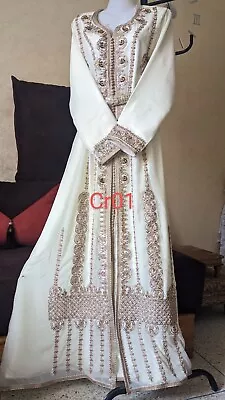 CR01  NEW Moroccan EID  Caftan Takchita Kaftan Dress Farasha Dubai Cream Chiffon • $87.12