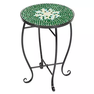 Mosaic Accent Table Side Table With Iron Frame Round Coffee Table 50lbs Capacity • $38.59