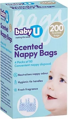 BabyU Scented Nappy Bags 4 X 50pk (200 Total) Convenient Disposable Baby U • $20