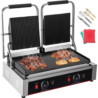 $329.99 • Buy Commercial Panini Press Grill Commercial Panini Grill Double Half Grooved Plates