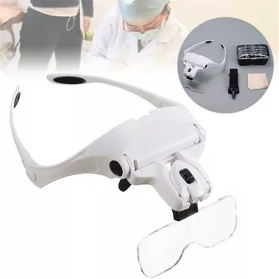 Magnifying Glass Headset 2 LED Light Head Headband Magnifier 5 Lens With Box • £9.91