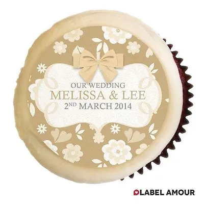 24 Personalised Edible Cup Cake Toppers | Wedding Floral Flowers Bow Names Date • £2.29