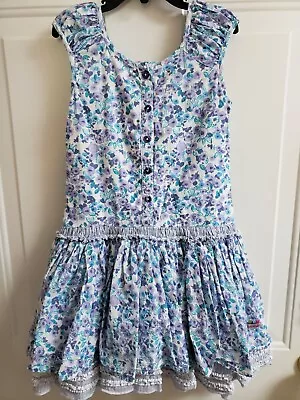 NAARTJIE VGUC Size 6 Purple Blue Floral Lattice Back Sun Dress  100% Cotton  • $19.99