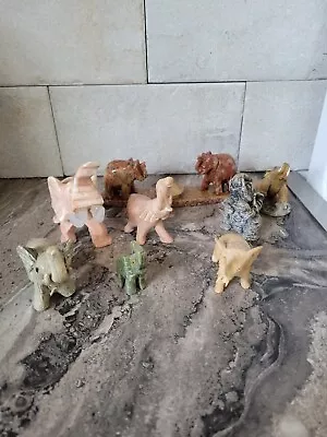 Set Of 8 Vintage Hand Carved Elephant Figurine Piece Collection-Stone-Wood-Resin • $15