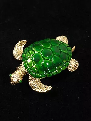 Vintage Gerrys Green Sea Turtle Gold Tone Figural Brooch Pin • $6.99