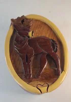 Hand Crafted Deer/Elk Wood Wooden Puzzle Trinket Box 5  X 3.5  X 2  Nice!! • $19.99