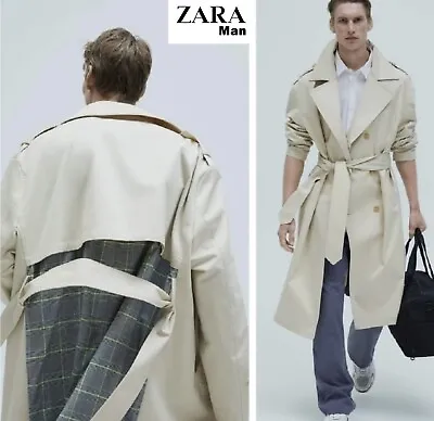$119 • Buy New Zara Men’s Combination Plaid Trench Coat SZ L