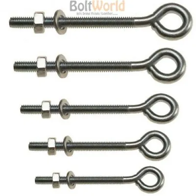 M6 M8 M10 Folded Straining Eye Bolts Plus Hex Nuts & Washers Zinc Plated Bolt • £4.82