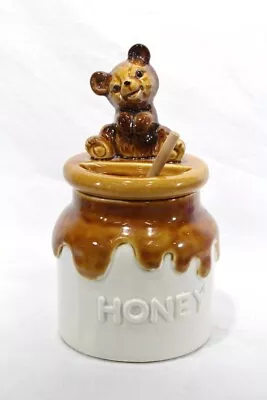 Vintage Honey Pot Teddy Bear With Wooden Dipper  White And Brown  7   Japan • $26.99