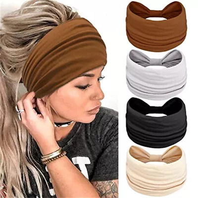 Women Yoga Wide Headband Ladies Elastic Boho Hair Band Sports Turban Head Wrap • £4.99