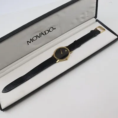 Movado Mens Museum Dress Black Leather Band Watch 87-45-882 • $250