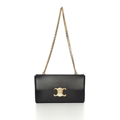 CELINE 3400$ Black Chain Box Triomphe Bag - Shiny Calfskin Leather • $2895