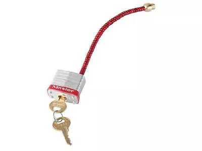 Master Lock Lockout Padlock With Flexible Braided Steel Cable Shackle MLKS7C5RED • £12.75