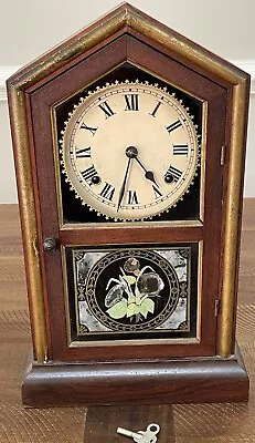 Antique New Haven Mantle Clock Mahogany Case Painted Glass Door Works • $95.62