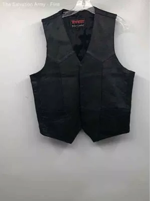 Event Mens Black Leather Sleeveless Button Front Biker Vest Size Medium • $9.99