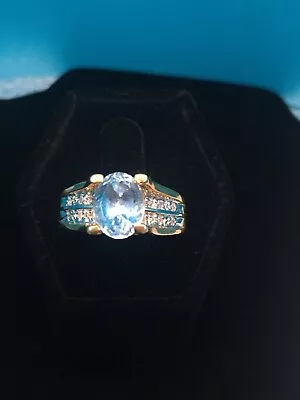 #2340  Laura Ramsey Swiss Topaz And Diamond 14K Solid Gold Size 5.75 • $799.99