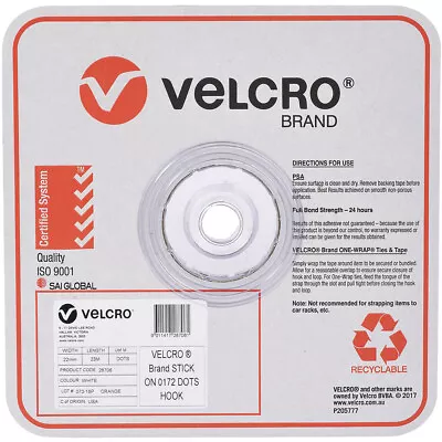 Velcro Stick On General Purpose ONLY Hook Dots Hold 500g White 22mm 900 Dots • $125.95