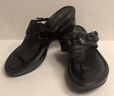 Cole Haan Melissa NikeAir Black Leather Thong Sandals Wedge Size 7.5 B Woman’s • $31.99