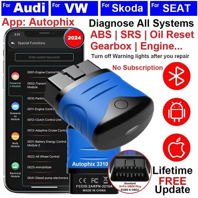 For Audi Car OBD2 Scanner ABS SRS EML AT Fault Code Reader Reset Diagnostic Tool • £45