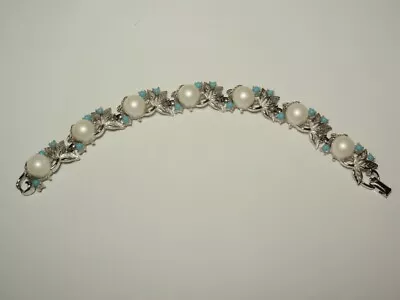 Vtg Sarah Coventry Alaskan Summer Faux Pearl & Turquoise Color Bead Bracelet • $26