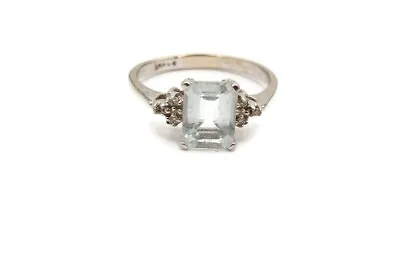 10k White Gold Aquamarine Diamond Ring Size 9 Alwand Vahan • $224.99