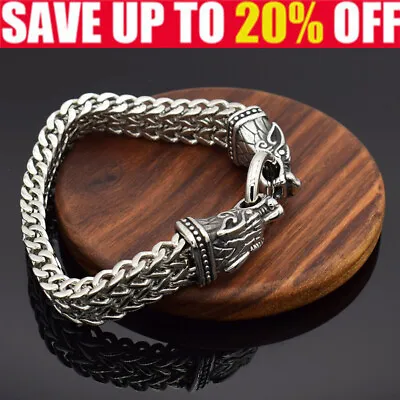 £2.29 • Buy Stainless Steel Bracelet Viking Alloy Wolf Head Bracelet Mesh Chain  FL