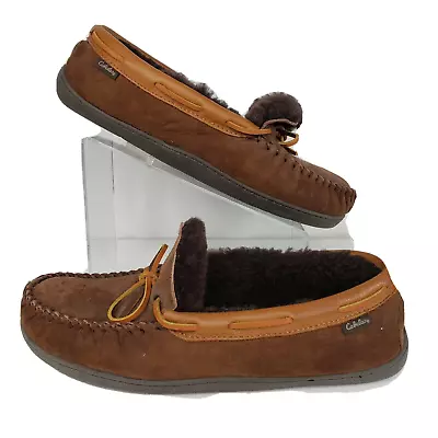 Cabelas Slippers Men's Size 13 Brown Suede Moccasin Slip On Shearling Lining • $39.99