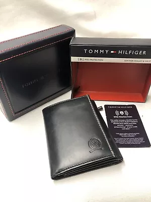 £8.99 • Buy Men’s Black Tommy Hilfiger Leather Wallet Nw Trifold Money Card Wallet