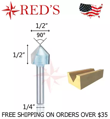 Tideway IND LC03010804 1/2  DIA X 90° DEG V Groove 1/4  Shank Router Bit • $3.99