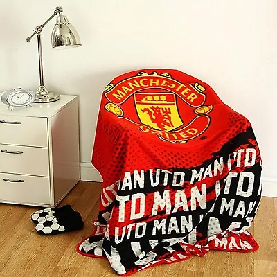 Manchester United FC Crested Fleece Blanket Throw IP Gift Present • £15.95