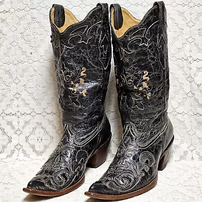 Corral Vintage Black Size 9M Cowboy Western Boots C2108 Lizard Overlay Women's • $83.84