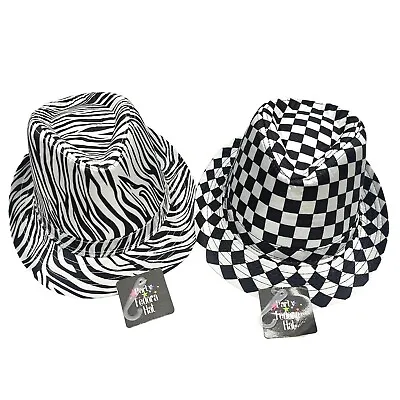 Fedora Party Hat Zebra Checkered Black White Mad Hatter Pimp Hip Hop Costume NEW • $7.99