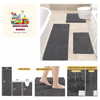 Upgrade Extra Large Grey Bathroom Rug Set 3 Pieces Gray Ultra Soft Thick Abs... • $64.99