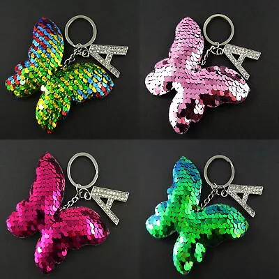 Sequined Butterfly Personalised Initial Keychain 110mm Select Colour & Initial • $12.95