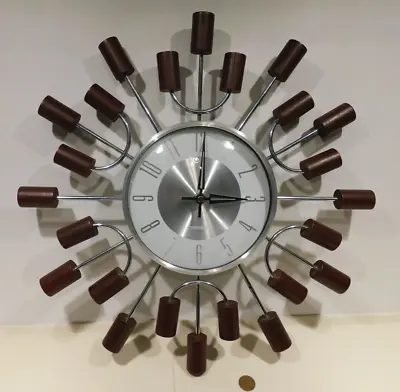 Verichron Sun/Starburst Wall Clock Mid Cent Mod Design/By Kirch - Wood/Metal • $40