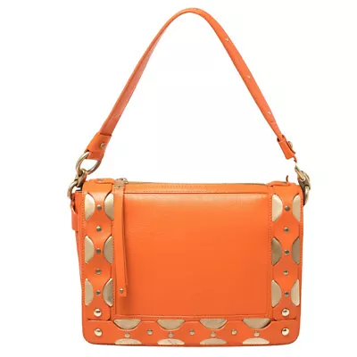 Versace Orange Leather Studded Flap Shoulder Bag • $330.75