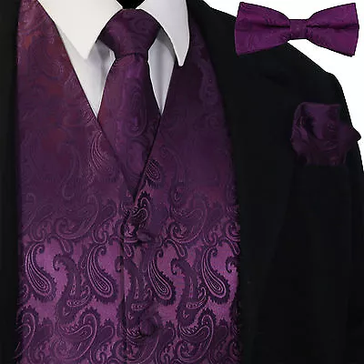 Men's Paisley Design Dress Vest And Neck Tie & Bow Tie & Hankie Set (4 In 1 Set) • $29.35