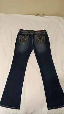 Cowgirl Up Embellished Pockets Boot Cut Blue Jeans Women Size 30x34 32 Waist • $28.99