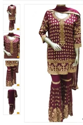 Zari Wine Colored Bollywood Sabyasachi Manish Malhotra Inspired Sharara • $195