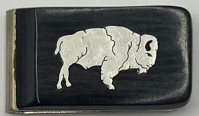 Vintage Handmade Sterling Silver Money Clip - With Buffalo Inlay. • $11.09