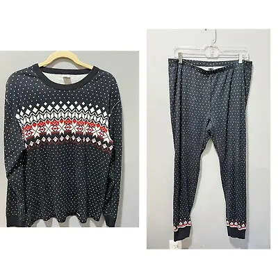 Hanna Andersson Womens Black Fair Isle Holiday Pajama Set XL Long John 2 Pcs • $34.88