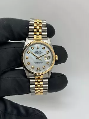 Rolex Datejust 36mm MOP Diamond Dial Two Tone Jubilee Bracelet 16233 No Holes • $6445