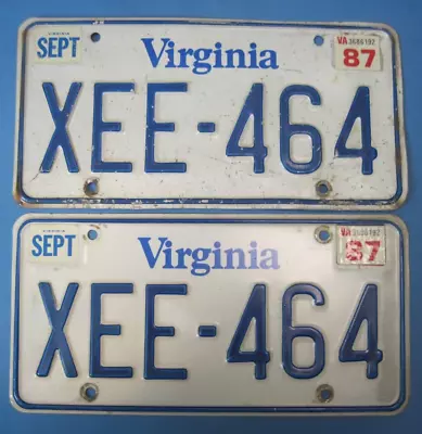 1987 Virginia License Plates Matched Pair • $10