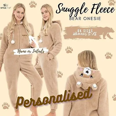 £32.99 • Buy Personalised Womens Ladies Bear Novelty One Piece Soft PJ Fleece Pyjama 1Onesie