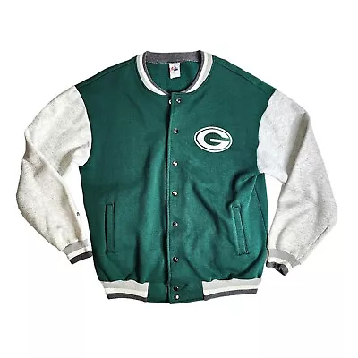 Majestic Green BayPackers Letterman Varsity Jacket Snap Size Large USA Men's • $49.95