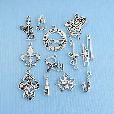 Mardi Gras Charm Collection Antique Silver Tone 12 Different Charms - COL303 • $8.25