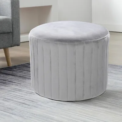 Velvet Upholstered Footstool Round Ottoman Dressing Makeup Chair Seat Entrance • £24.95