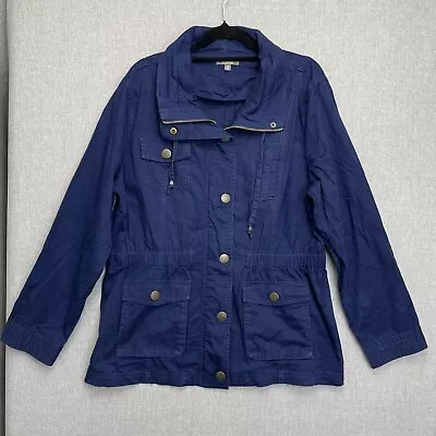 Katies Womens Jacket 14 Blue Windcheater Button Up Tie Waist Cotton 2097 • $22.99