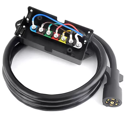 7 Way Trailer Cord Plug Connector With 7 Gang Junction Box 8 Feet • $30.34