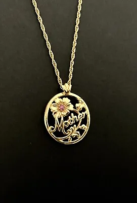 Avon Mother's Day Necklace Pink Stone Pendent 1- 1/4  Oct Birthstone 1990’s VTG • $14.99